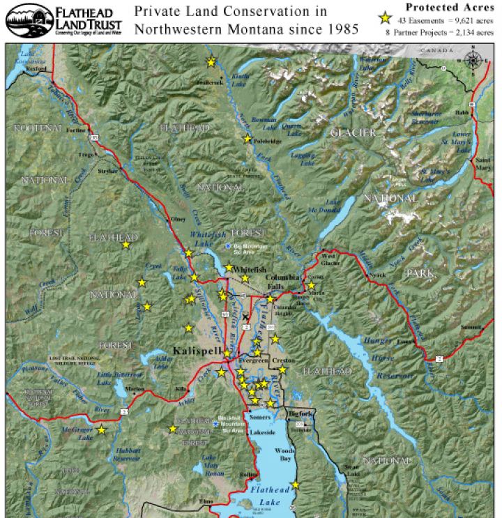 Flathead Land Trust map showing location of conservation easements